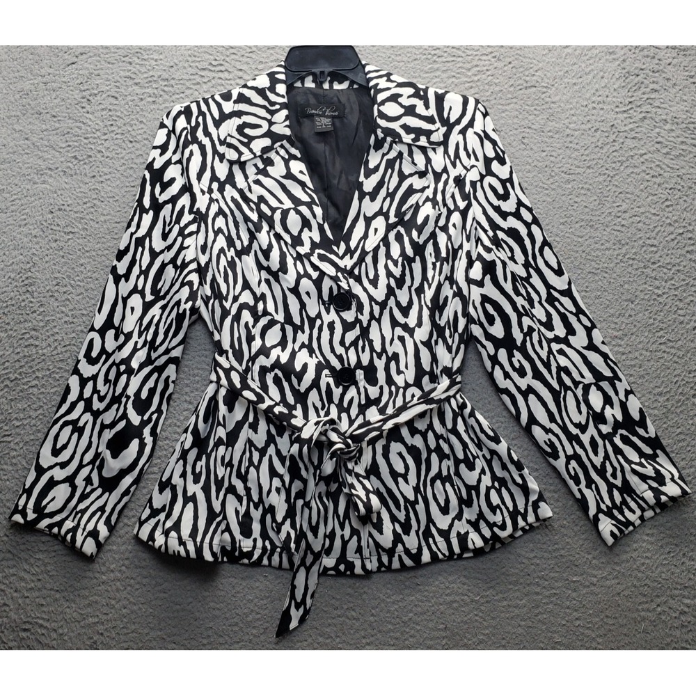 Brandon Thomas Blazer Women Large Multi Geometric Lined Notch Lapel Belted Waist